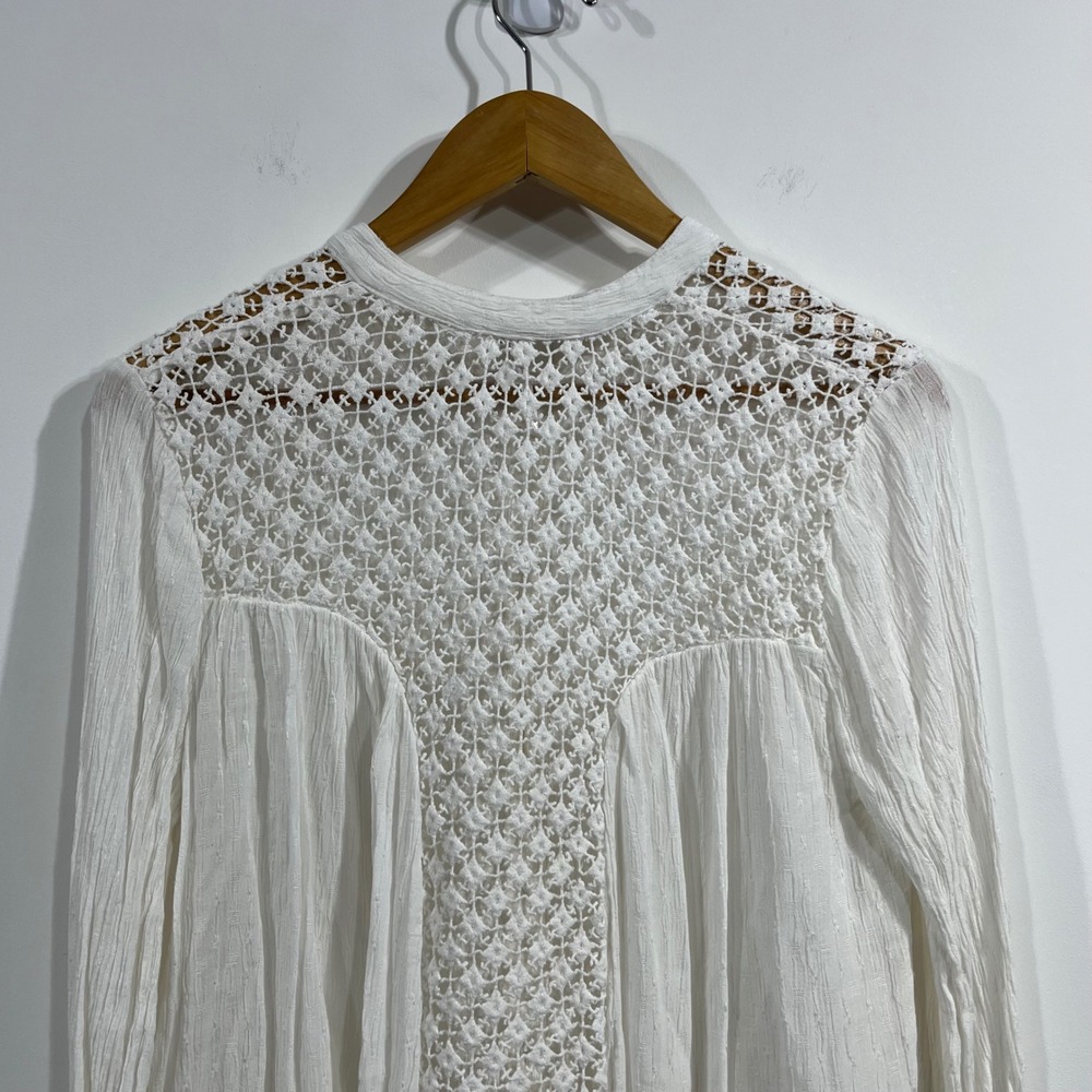 Free People Crochet Lace Renfair Button Down Top Womens Medium Ethereal Boho - Picture 10 of 13